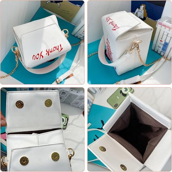 The Box Bag for Women's Chinese Print Leather White #819 - Picture 4 of 15